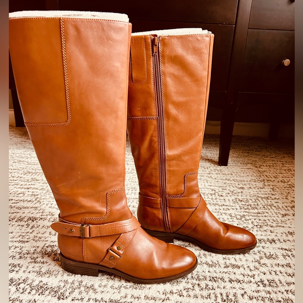 Nine West Blogger Tall Cognac Leather Zippered Riding Boots Size 7 - Picture 7 of 15